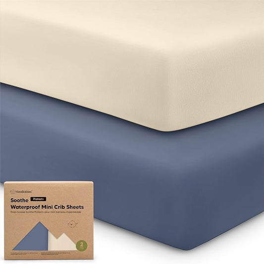 2 Pack and Play Sheets, Waterproof Mini Crib Sheets Fitted - 38x26 Organic Cotton Pack N Play Sheets for Graco Pack and Play Mattress, Playard Baby Crib Sheets, Neutral for Boy, Girl,Toddler(Maritime)