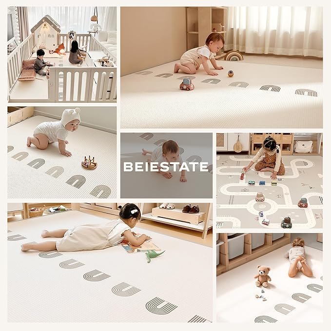 One-Piece Reversible Baby Play Mat 79’’ x 55’’ Rollable Waterproof Baby Mat for Floor, Non-Slip Thickened XPE Foam Baby Playmat, Double-Sided Playpen Mat for Babies, Infants and Toddlers