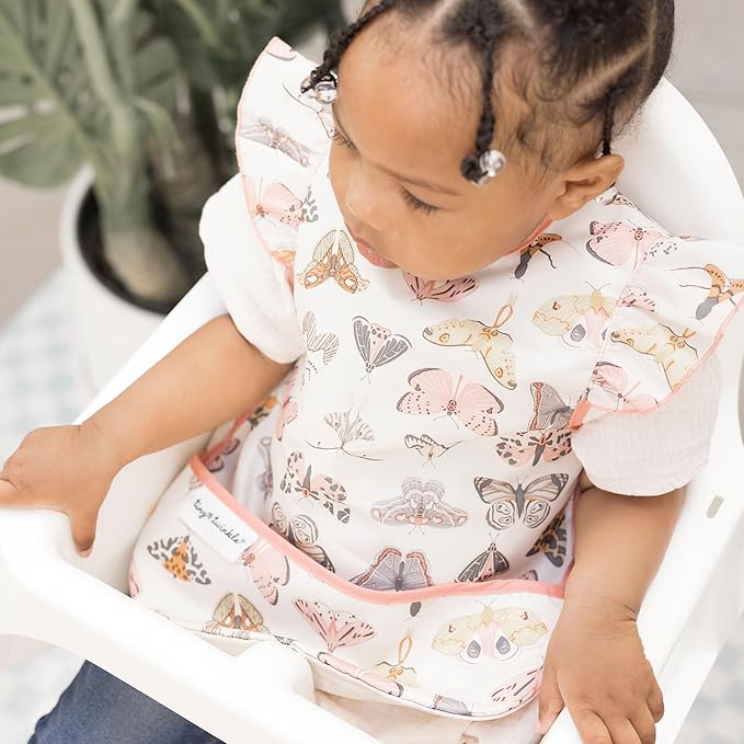 Tiny Twinkle Mess Proof Baby Bib for Girls | Waterproof Toddler Bib for Eating | Baby Apron for Feeding | Machine Washable | Perfect Shower Gift (Flutter, 6–24M)