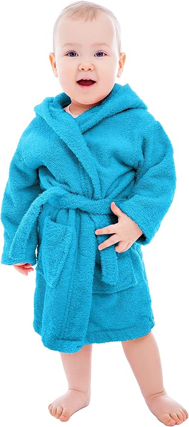 BAGNO MILANO Kids Organic Turkish Cotton Hooded Beach Cover-Up Towel, GOTS Certified, for Boys and Girls (Blue, 5-6 Years)