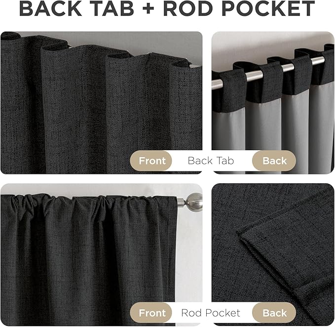 Joydeco Blackout Curtains for Bedroom - 120 Inch Long 100% Light Blocking 2 Panels Set Black Drapes, Thermal Insulated Room Darkening Curtains, Linen Textured for Living Room, Rod Pocket & Back Tabs