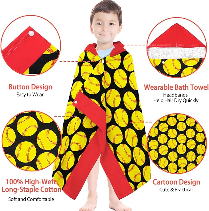 Hooded Poncho Towels for Kids - Ultra Soft 100% Cotton Softball Toddler Hood Bath Towels/Pool Terry Towel Beach Wrap Absorbent Cute Bath & Swim Wrap Gift for Boys & Girls 3-10 Years - Yellow