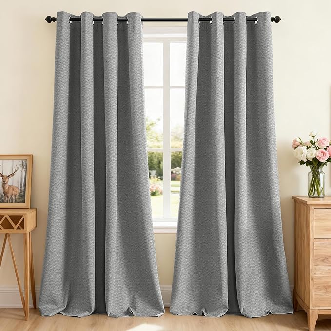 PrinceDeco 100% Blackout Curtains for Bedroom 96 Inches Length 2 Panels Set, Grommet Living Room Drapes, Thermal Insulated Blackout Curtains,Jacquard-Woven,55" W x96 L, Dove