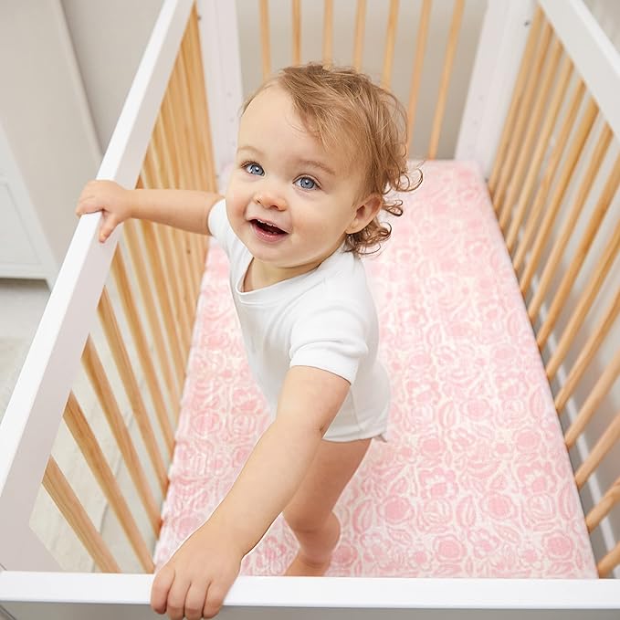 aden + anais Essentials Classic Crib Sheet, 100% Cotton Muslin, Super Soft, Breathable, Tailored Snug Fit, Damsel - Savoy