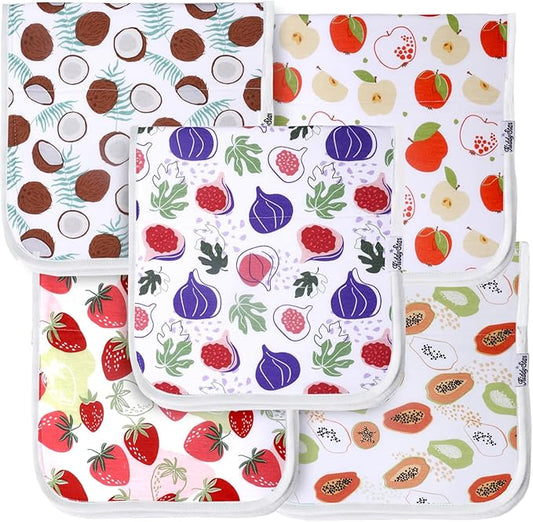 KiddyStar 5-Pack Organic Cotton Burp Cloths – Large, Ultra-Soft 3-Layer Towels for Burping, Shoulder & Hand Use, Highly Absorbent