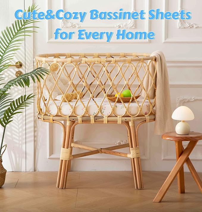 SDY Jersey Bassinet Sheets for Baby Boys and Girls,32 "x 16 "x 4", 2 Pack,Neutral Flower Standard Oval/Retangle Fitted Bassinet Sheets for Toddler,Super Soft Breathable