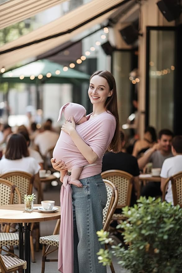 Baby Wrap Carrier for Newborns to Toddlers (8-35 lb), Modal Soft-Stretch Sling, Breathable All-Season, Quick Tie with Center Marker, Machine Washable Pink