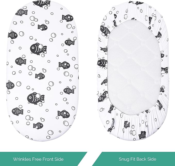 Bassinet Sheets for Maxi COSI Iora, Munchkin Brica Fold N' Go, 4moms MamaRoo, Delta Children Bassinet, 3PC, 18 x 33 Inch, Ultra Soft, Breathable, Snug Fit, Unisex Boys Girls (Ocean Fish)