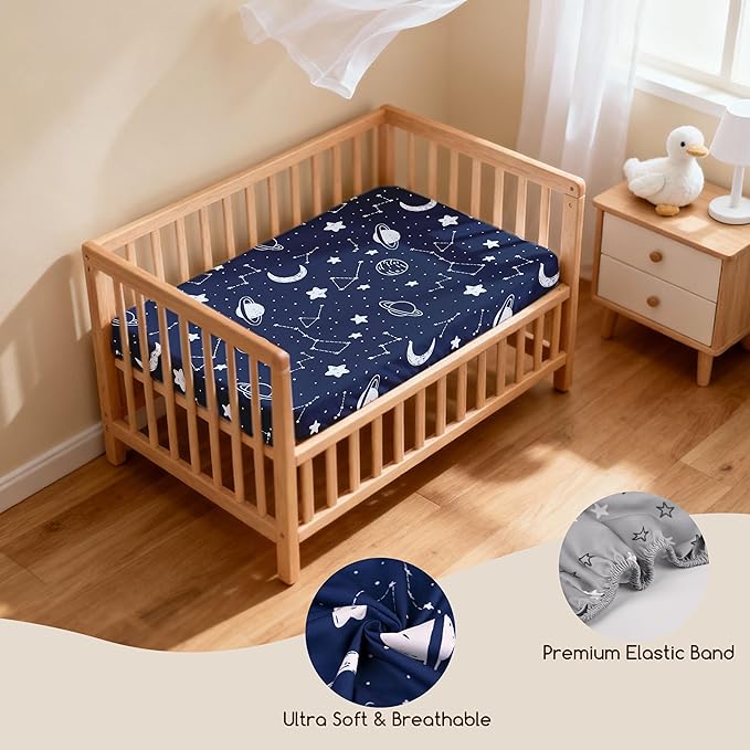 Baby Delight Bassinet Sheets 33x20 for Newton,Airclub,Maxi COSI,Angelbliss,Dream on Me,Mika,Harppa,Amke,ezebaby Rectangle Bassinet Mattress - Navy Blue Planet 3 Pack Boy