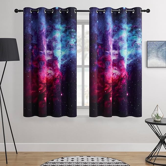 Galaxy Blackout Curtains - Space Design, 100% Blackout, 2 Panels, Each W52×L63, Thermal Insulated Curtains for Bedroom, Noise Reducing & Energy Efficient, keeping your decor looking fresh and vibrant