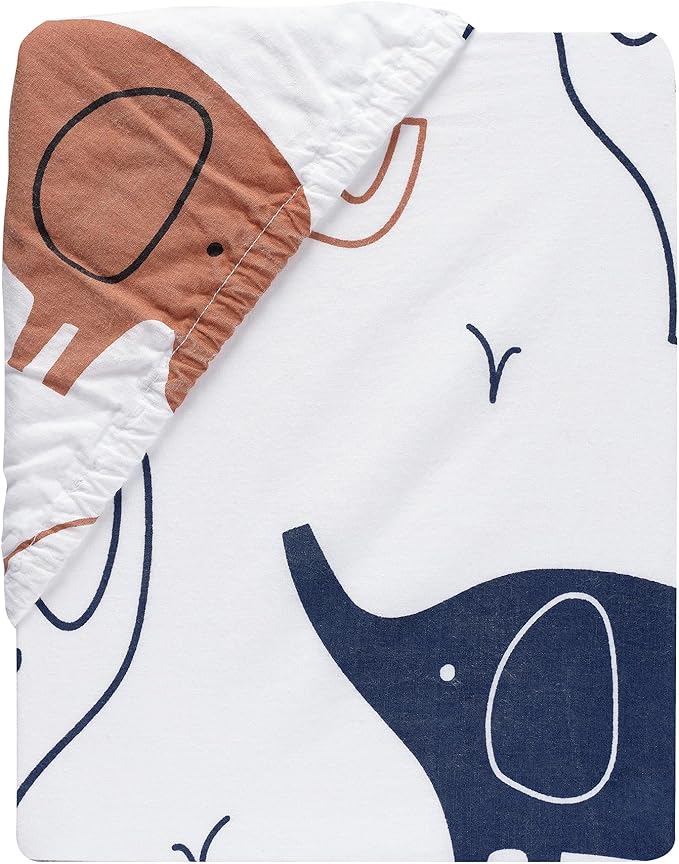 Lambs & Ivy Playful Elephant 100% Cotton White/Blue Baby Fitted Crib Sheet