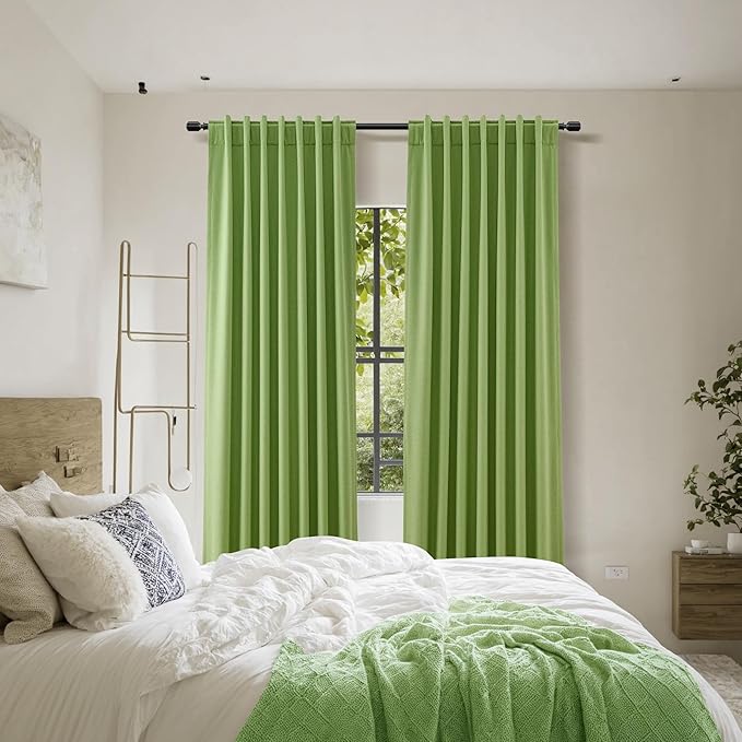 Guken 100% Blackout Curtains 96 Inch Length 2 Panels Set for Living Room Bedroom Back Tab Thermal Insulated Black Out Linen Drapes Room Darkening Lime Green,52x96