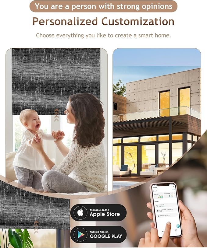 Kincmo Motorized Blinds with Remote,100% Blackout Motorized Roller Shades Work with Apple Homekit,Alexa,Google, Custom Electric Blinds with App,Voice Control (Classic Dark Grey)
