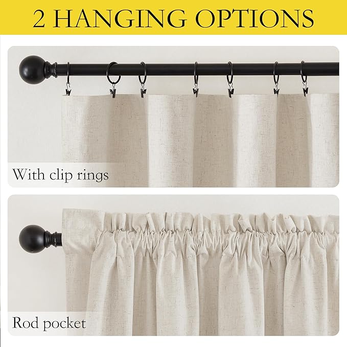 NICETOWN Natural Beige 100% Blackout Linen Curtains 84 inches Long Burg 2 Panels for Bedroom, 52" Wide, Farmhouse Thick Completely Blackout Window Treatment Thermal Insulated Drapes for Living Room