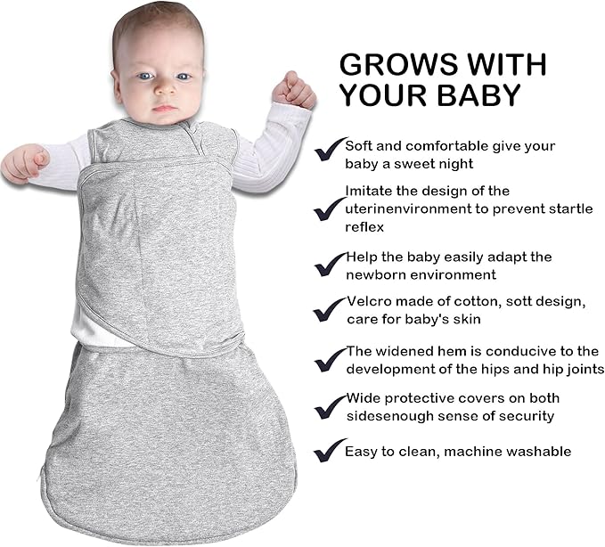 Baby Sleep Sack Swaddle,Swaddles 3-6 Months,3-Way Adjustable Wearable Transition Blanket Boy And Girl,100% Cotton,TOG 1.0(Grey)