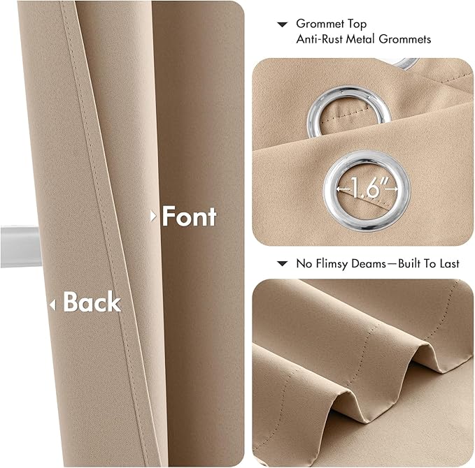 MIULEE Beige Blackout Curtains for Bedroom Living Room 63 Inches Long 2 Panels, Thermal Insulated Room Darkening Drapes Solid Grommet Noise Reduction Light Blocking Window Treatments 50x63 Inch