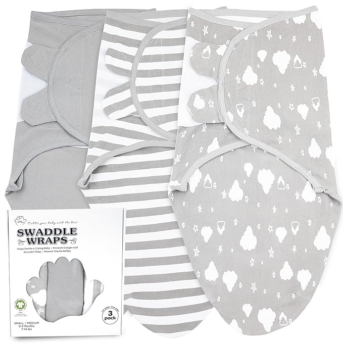 Bublo Baby Swaddles for Newborns – 3-Pack Infant Swaddles 3-6 Months – Adjustable Swaddle Sleep Sack – Soft Organic Cotton Baby Wrap for Safe & Cozy Sleep (White Grey)