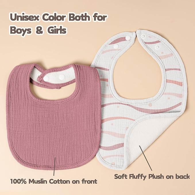 Susurration Muslin Baby Bibs 8 Pack Bandana Drool Bibs, Soft Square Adjustable Baby Drooling Bibs for Unisex Girls & Boys
