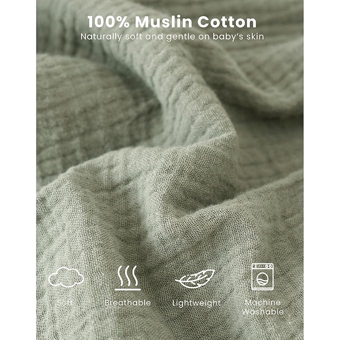Konssy Muslin Baby Sleep Sack 0-6 Months 0.8 TOG, 2 Pack 100% Cotton Wearable Blanket for Babies, 2-Way Zipper Breathable Sleeping Sack Infant Toddler Essentials for Girls and Boys (Cream, Fog Green)
