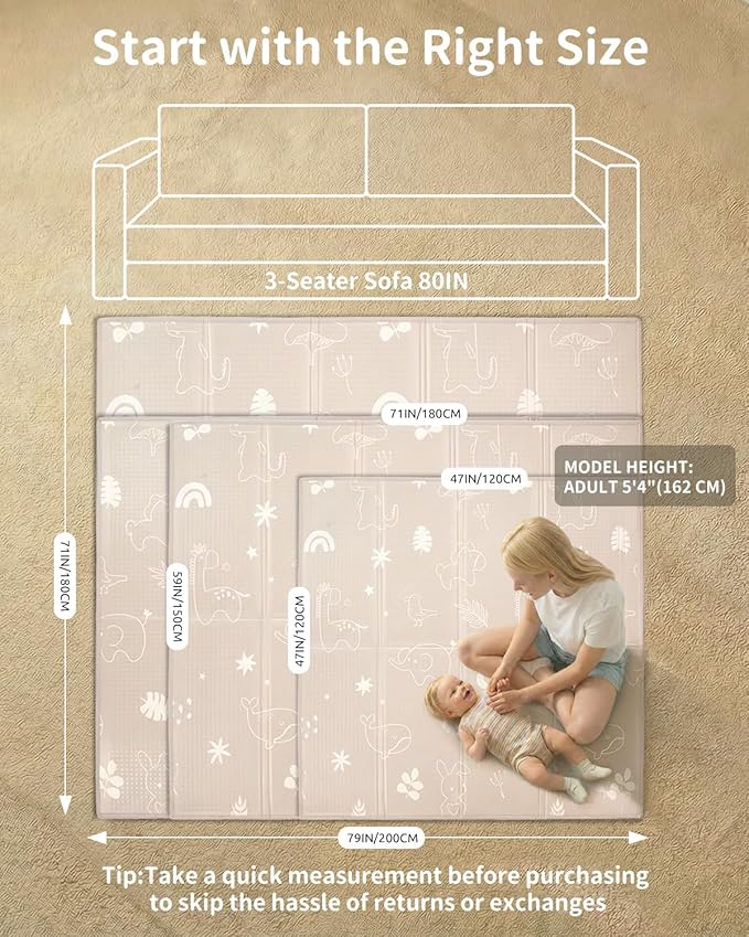Baby Play Mat, 59 x 79 Inch Foldable Play Mats for Babies and Toddlers, Waterproof & Anti-Slip Portable Floor Mat for Playpen with Travel Bag