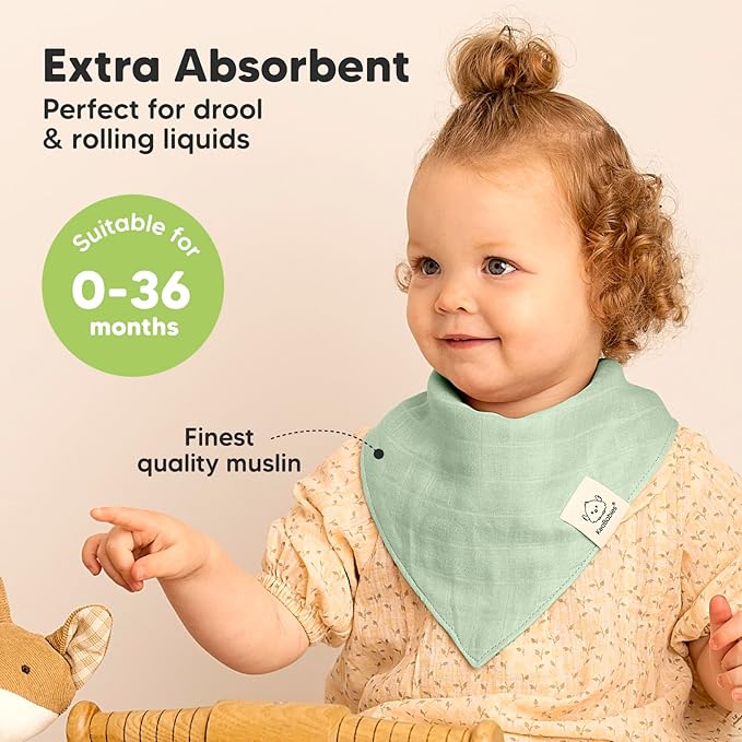 KeaBabies 8-Pack Muslin Baby Bibs for Boys, Girls - Muslin Bandana Drool Bibs for Baby Girl & Boy, Drooling Newborn, Teething Toddler, Infant 0-36 months, 100% Cotton Extra Absorbent & Soft (Mirage)