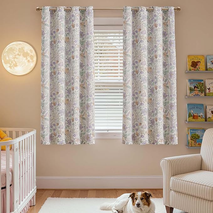 jinchan Nursery Curtains 95% Blackout Purple Floral Curtains for Girls Room, 63 Inch Length Farmhouse Drapes for Bedroom Living Room Darkening Window Treatment Grommet Top Set of 2 Panels