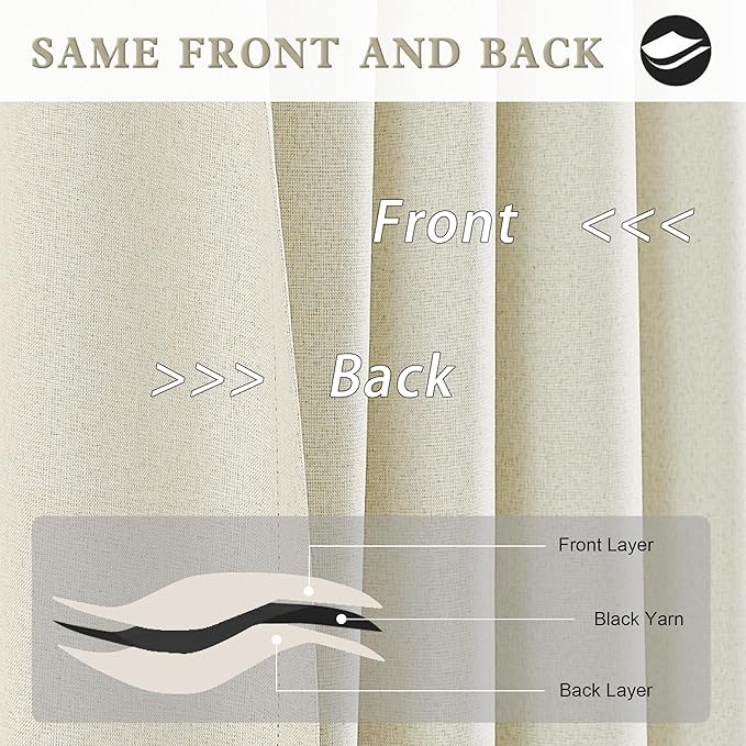 DUALIFE Extra Long 108 Inch Full Blackout Curtains,Faux Linen Textured Back Tab Hook Belt Pleated Tall Drapes for Living Room Dining 2 Panels Set,50 Wide，9 FT,Beige