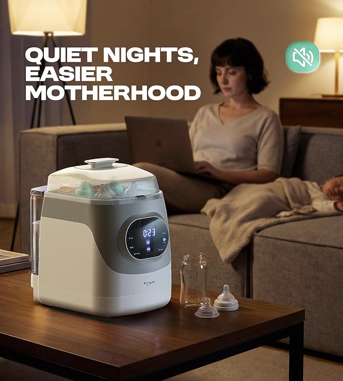 PINNGUSHI【Upgraded】Baby Bottle Washer Pro, Sterilizer, Dryer & Water-Filter, 5-in-One Cleaning Machine Fits 6 Bottles, Pump Parts & Baby Essential, No More Hand Washing for Busy Moms & Parents