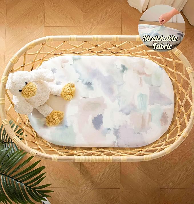 SDY Jersey Bassinet Sheets for Baby Boys and Girls,32 "x 16 "x 4", 2 Pack,Neutral Standard Oval/Retangle Fitted Bassinet Sheets for Toddler,Super Soft Breathable
