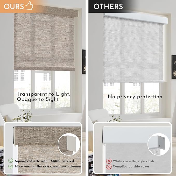 Persilux Light Filtering Roller Shades for Window Blinds,Cordless,Linen Fabric,Thermal Insulated Fabric UV Protection Shades for Home,Office,Bedroom,Door,Light Filtering-Light Brown,22" W X 72" H