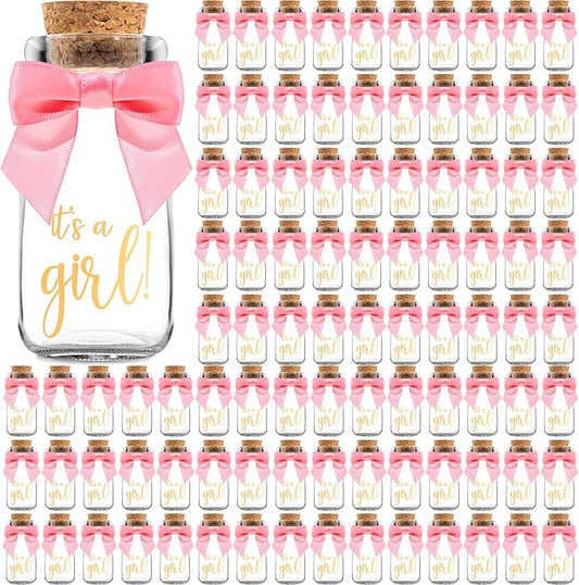 Ethisa 96 Pack Vintage Milk Glass Bottles - Girl Baby Shower Favors and Table Centerpieces - Sturdy Candy Jars