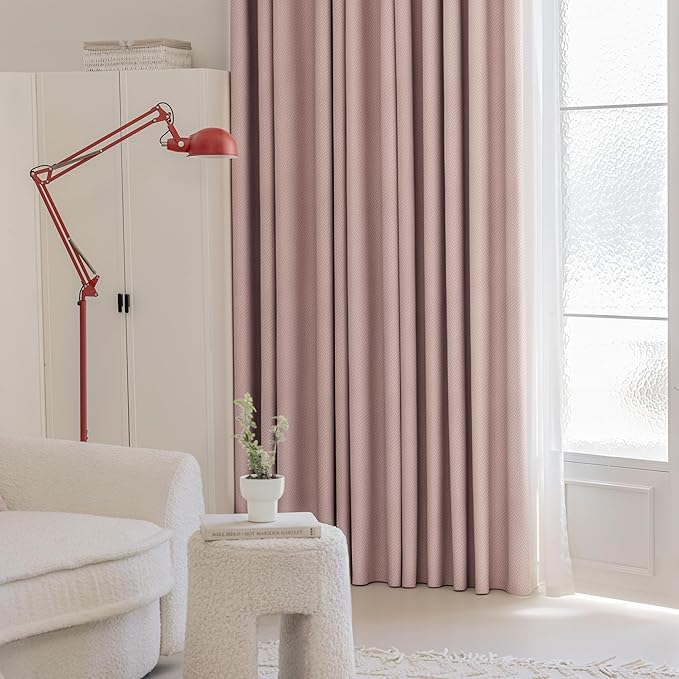 FMFUNCTEX 100% Blackout Curtains for Bedroom, Blush Pink Curtains 96 Inches Long Textured Thermal Insulated Curtains for Living Room Drapes, Black Out Drapery Grommet Room Darkening 2 Panels