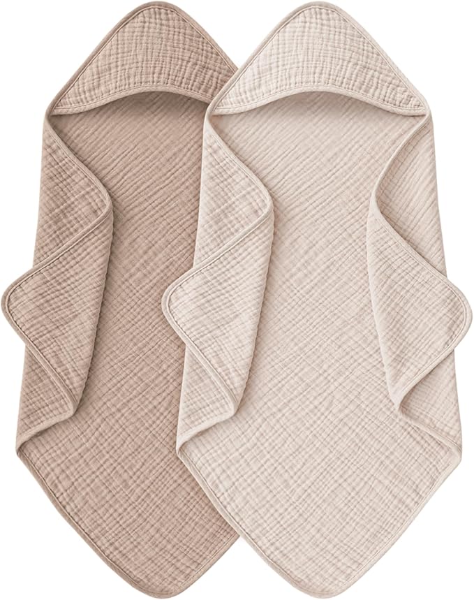 Muslin Baby Towels with Hood for Newborn 100% Cotton Baby Bath Towels Soft & Absorbent Hooded Baby Towel for Boys and Girls, Large Size - 32 * 32 Inches