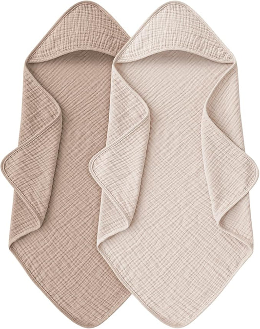 Muslin Baby Towels with Hood for Newborn 100% Cotton Baby Bath Towels Soft & Absorbent Hooded Baby Towel for Boys and Girls, Large Size - 32 * 32 Inches