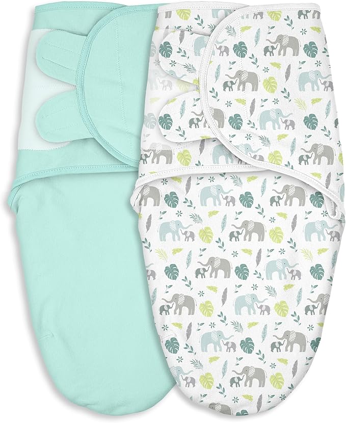 Baby Swaddles for Newborn Organic Cotton,Soft & Snug Newborn Velcro Swaddle 0-3 Months Sleep Sack Helps Calm Startle Reflex, 2-Pack Wrap Nursery Swaddling Blankets Sage Elephant