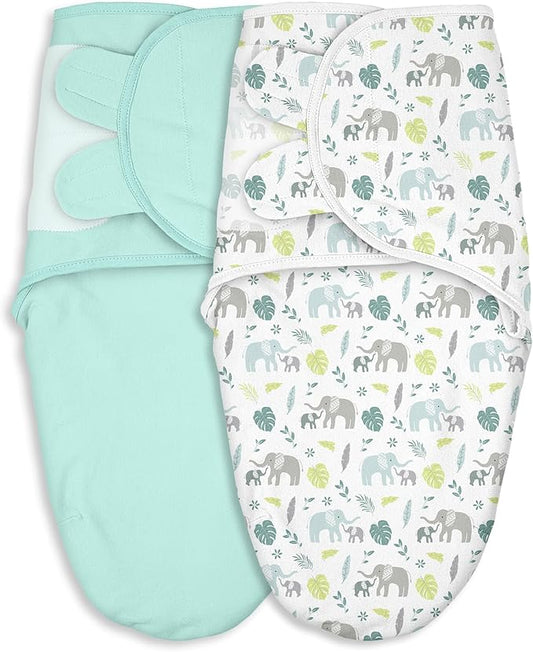 Baby Swaddles for Newborn Organic Cotton,Soft & Snug Newborn Velcro Swaddle 0-3 Months Sleep Sack Helps Calm Startle Reflex, 2-Pack Wrap Nursery Swaddling Blankets Sage Elephant