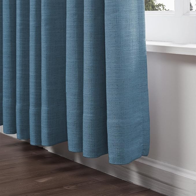 ChadMade Pravicy Protecting Grommet Header Drape 96 Inch Length Curtain Natrual Linen Drapery for Sliding Door Living Room with Rod 84Wx84L, 1 Panel, Aegean Blue, Tallis Collection