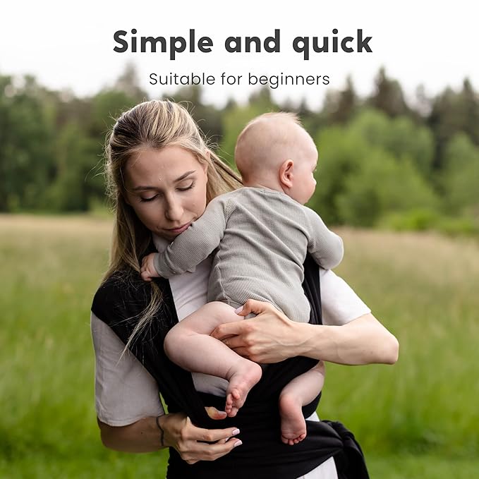 Cuddlebug Hands-Free Baby Carrier - Soft & Stretchy Wrap for Newborn to Toddler 7-35 lbs - One-Size-Fits-All Hip-Healthy Holder (Black)