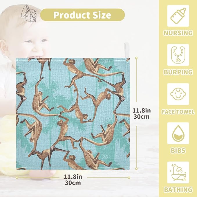 vvfelixl Cotton Monkeys Jungle Baby Muslin Washcloths Soft Face Towel for Newborns, 11.8 X 11.8 Inch, 5 Pack Blue
