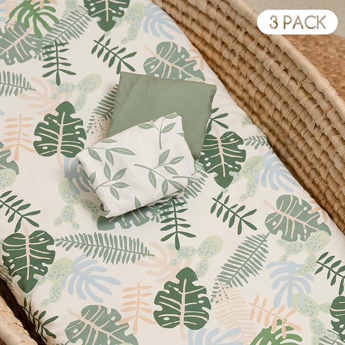 Baby Bassinet Sheets 3 Pack, Fitted Mattress Sheets for Boys & Girls, Ultra Soft Breathable, Universal Compatible with Halo Bassinest Swivel Sleeper(Sage Green, 32x16 Inch)
