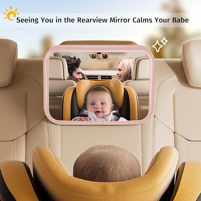 Baby Car Mirror for Baby Car Seat Safely Mirror Hook Clip Design for Rear Facing Infant Newborn 360° Rotation Baby Backseat Mirror Wide Clear View Shatterproof Easy Install Baby Essentials - Pink