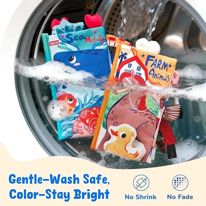 JoyCat 2-Pack Baby Cloth Books 0-6-12 Months - Farm & Ocean Infant Sensory Toys - Tummy Time Mirror & Montessori Developmental Learning - Valentine & Easter Basket Stuffers Gift Set