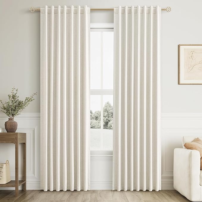 Guken Cream 100% Blackout Curtains 105 Inch Length 2 Panels Set for Living Room Bedroom Back Tab Thermal Insulated Black Out Drapes Room Darkening Window Curtains