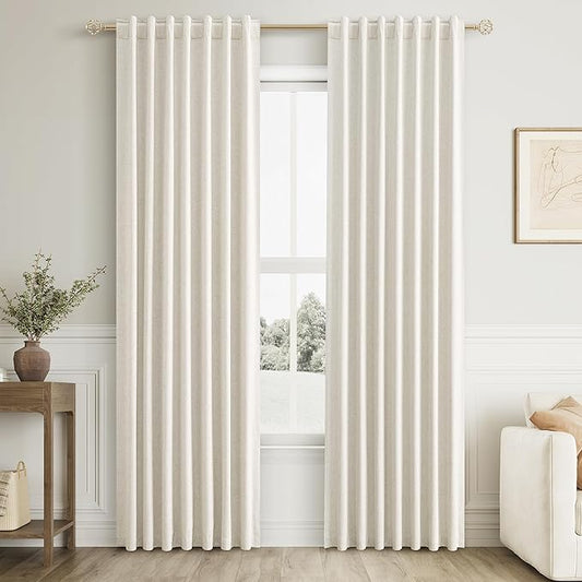 Guken Cream 100% Blackout Curtains 105 Inch Length 2 Panels Set for Living Room Bedroom Back Tab Thermal Insulated Black Out Drapes Room Darkening Window Curtains