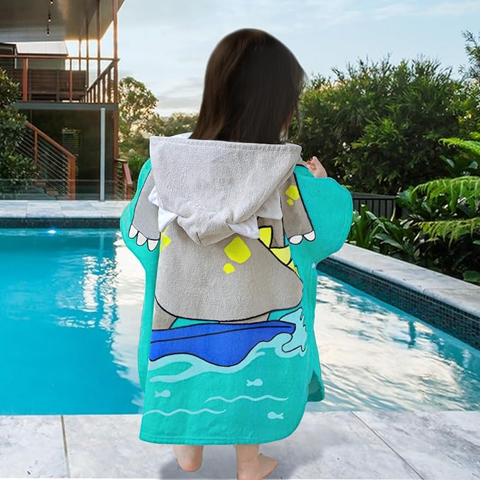 VOOVA & MOVAS Toddler Poncho Towels with Hood, Oversized (2-4Years,22"X22") Made from 100% Soft Cotton,Absorbent Bathrobe for Baby Boys,Perfect for Pool | Swimming | Bath | Beach, Dino