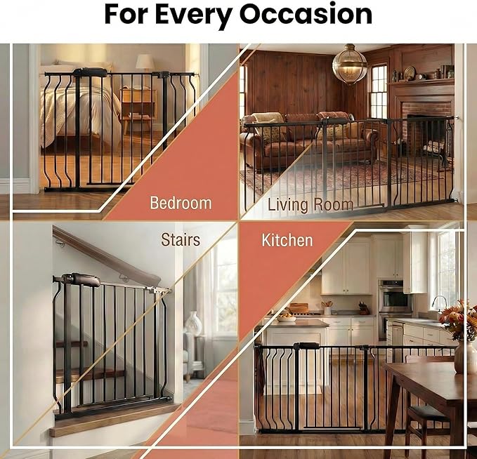 Walk Through Baby & Dog Gate 34-38.5 Inch, Auto Close, Tension Mounted Indoor Safety Gate for Stairs & Doorways - Black Metal, 30 Inch Tall