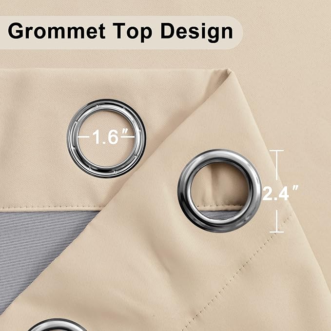 XWZO Total Blackout Curtains for Bedroom- Thermal Insulated, Noise Reducing and Heat Blocking Drapes for Hall and Studio Windows with Tiebacks, Biscotti Beige, W60 x L63, Set of 2