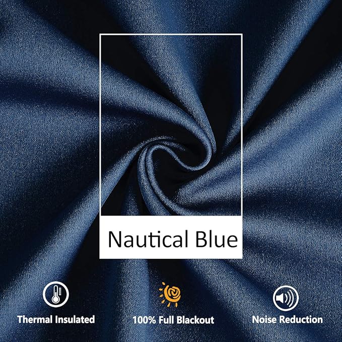 Treatmentex Pom Pom Curtains 95" Blue Blackout Curtains for Bedroom Living Room 95 inch Triple Weave Full Blackout Window Drapes for Hotel Men's Guest Room 52" w x2 Panels Rod Pocket Navy Royal Blue