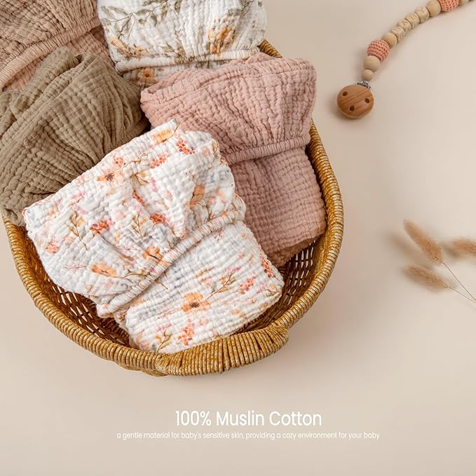 lulumoon Muslin Bassinet Sheets for Boys: Skin-Friendly Leaf Bedside Bassinet Sheets for Baby - Fitted for Bedside Sleeper Mattress