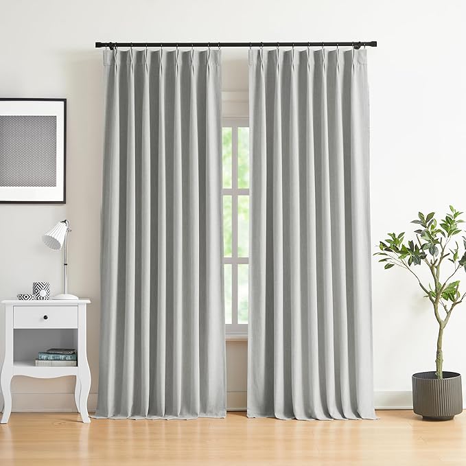 WEST LAKE 108 Inches Long Pinch Pleated Full Blackout Curtain Panels for Bedroom,Light Grey Linen Blend Drapes,Contemporary Thermal Insulate Window Treatment,Back Tabs Hooks,40" Wx108 L(Pack of 2)